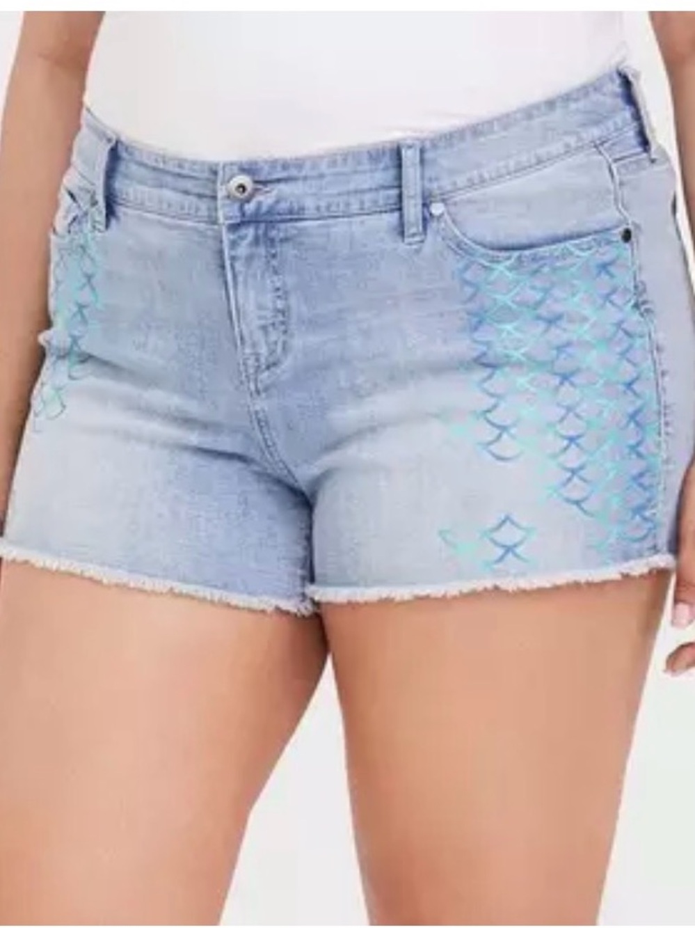 EUC Torrid Mermaid Scale Print Skinny Short Short Stretch Light Wash Size 20 2X